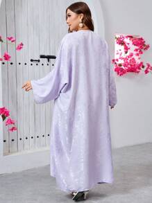 SHEIN Najma Elegant Luxurious Jacquard Fabric Contrast Pearl Embroidered Collar Loose Romantic Ladies Dress - Mauve Purple - View 2