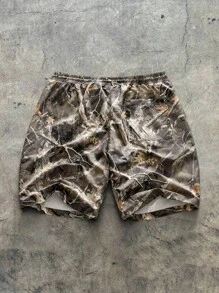 EASEVO 大码男士休闲编织树叶和树枝印花宽松短裤 - 彩色 - 查看 7