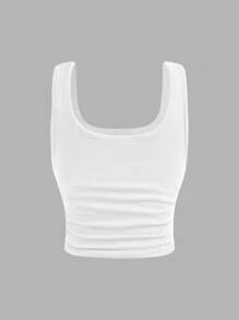 SHEIN 4pcs/Set Tween Girls' Slim Fitting Casual Comfy Stretchy Knitted Tank Tops, Versatile - Baby Blue - View 5