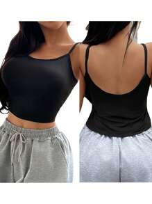 SHEIN Set de 3 piezas de pijama de mujer con tirantes finos y sexy, apto para todas las estaciones