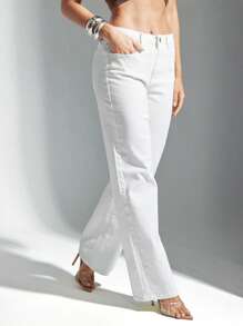 Denimoi 纯色夏季直筒白色牛仔裤 牛仔裤 经典版型牛仔裤 直筒牛仔裤 夏季牛仔裤 度假牛仔裤 欧洲夏季 - 白色 - 查看 2