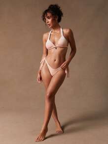 NYA SZN Kayla Velour Velvet Pastel Pink Summer Spring Bikini Bottom Sexy Swimwear Beach Vacation For Women - Pink - View 3