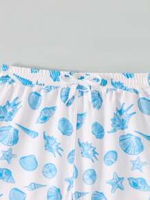 SHEIN Young Boy Shell & Seashell Print Beach Shorts Swimsuit - Baby Blue - View 4