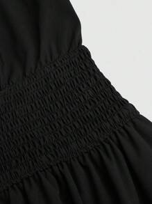 Sweetra Đầm dài vừa phải hở lưng màu trơn thanh lịch cỡ lớn 1 mảnh, dây mảnh hở lưng, bộ Y2K, hoàn hảo cho tiệc Giáng sinh - màu đen - Xem 6