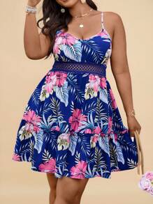 Travachic 大码热带印花无袖休闲连衣裙 - 寶藍色 - 查看 2