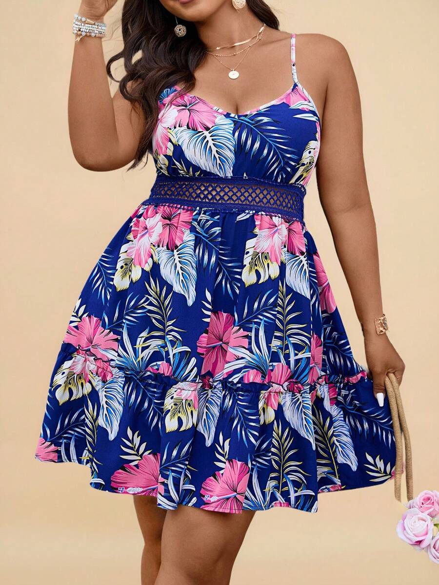 Travachic 大码热带印花无袖休闲连衣裙