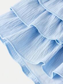 SHEIN Tween Girls' Casual Solid Color Ruffle Detail Skirt Shorts - Baby Blue - View 4