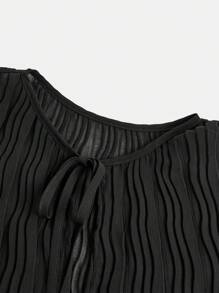 BizChic 2025 Summer New Music Festival Party Gathering Summer Top, Holiday Suitable For Wedding Guests, Brunch, Urban Fashion Commuter Daily Versatile Spring/Summer New Elegant Chic Daily Commute Work Date Vacation Breezy Graduation Season Black Pleated Tie-Bow Top - Black - View 3