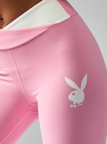 Missguided x Playboy Athletic Performance High Rise Leggings Compression Workout Pants Moisture Wicking Running Yoga Fitness Training Activewear Gym Sportswear - Pink - View 4