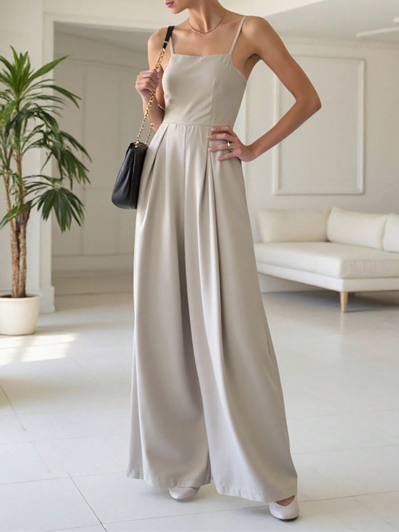 INAWLY جمبسوت صيفية فضفاضة أرجل واسعة مطوية ذات لو...