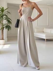 INAWLY 女式夏季纯色褶皱阔腿休闲连体裤