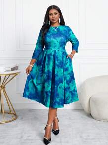 Fleurora 秋冬优雅复古工作彩色针织喇叭裙新品A字裙大码连衣裙深绿色连衣裙秋季婚礼宾客连衣裙 - 彩色 - 查看 7