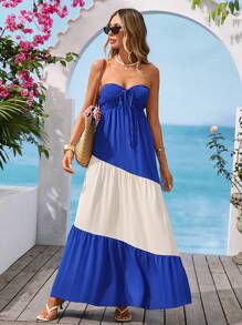 Vivid Eden Đầm Bandeau dài thắt nơ phía trước hai tông màu cho kỳ nghỉ của phụ nữ - Nhiều màu - Xem 6