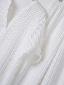 Rusticease 休闲条纹面料缺口领上衣和松紧腰宽松裤套装 - 白色 - 查看 4
