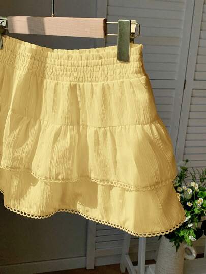 Comfortcana Falda versátil para mujer con panel tejido y dobladillo en color amarillo clásico