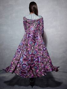 Modviera 随机印花长袖游泳和服，轻便夏季派对音乐节休闲沙滩女装