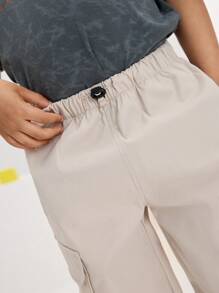 SHEIN Quần Cargo cạp giữa đơn giản thoải mái cho bé trai có túi và gấu quần - Màu be - Xem 3