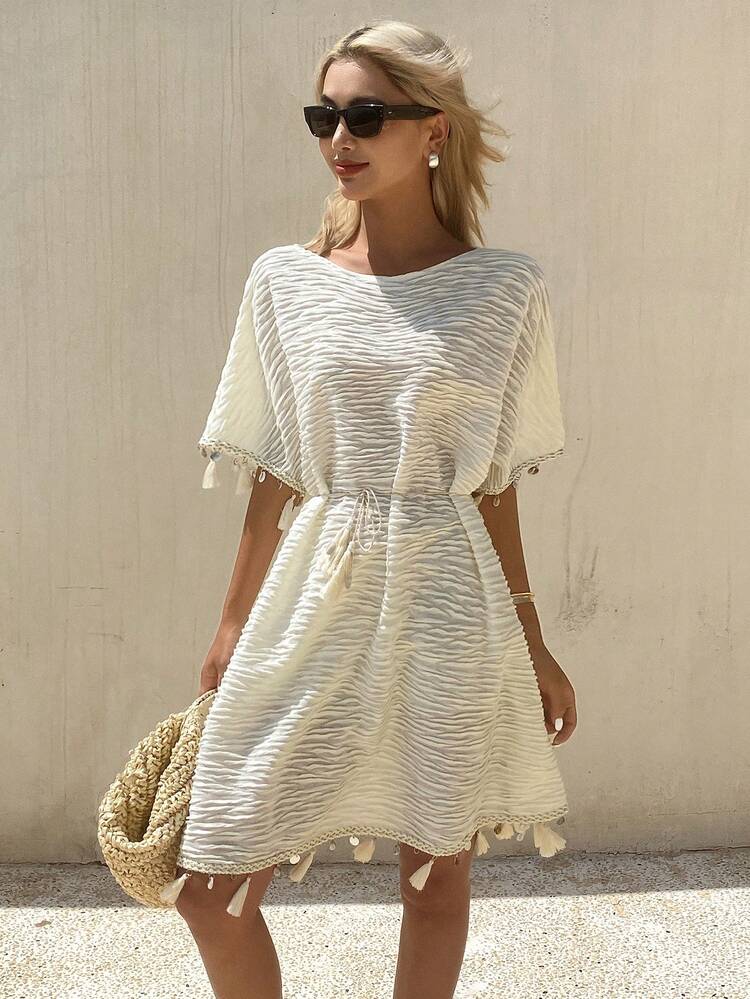 Muse Lover Bohemian Loose Vacation Dress, Fringe & Shell Decorated Dress Boho