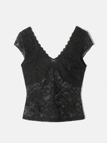 Maija 2025 New Black Floral,Summer,Elegant,Date Night Women Lace Top,Versatile Casual Blouse T-Shirt For Beach,Party,Wedding,Brunch,Music Festival - Black - View 10