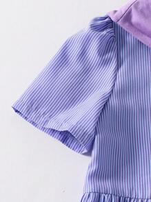 1 Set Vestido de camisa a rayas rosa de estilo escolar informal a cuadros para niñas preadolescentes y conjunto de vestido con capa para niños - Multicolor - Ver 6