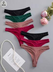 7pcs/Pack Seamless Low-Waist Comfortable Versatile Thong Panty Set - Multicolor - View 4