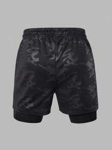 Gym Rark 男士字母印花抽繩腰運動短褲，夏季跑步短褲，輕量，健身房適用 - 黑色 - 查看 2