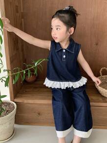 DAZY 2件套小女孩牛仔衬衫+牛仔裤秋季套装