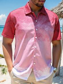 Manfinity Homme Camisa casual de manga corta con estampado geométrico para hombre de talla grande, para el verano