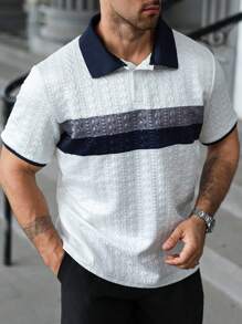 Manfinity Homme Große Größen Polo-Shirt mit Farbblockdesign und strukturierter Kurzarm Optik für Herren