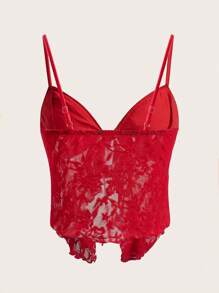 SHEIN ICON Textured Jacquard Fabric Slit Hem Cami Top - Red - View 2