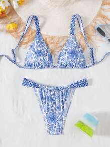 2 Pieces/Set Random Striped Print Sexy Bikini Swimsuit, Fashion And Sexy, Spring/Summer - Multicolor - View 1