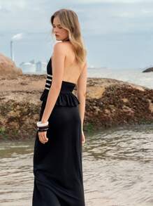 SHEIN Unity Beaded Strap V-Neck Vacation Style Women Tank Top - Black - View 2