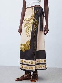 Maija Falda con estampado floral y efecto cruzado con cintura de lazo, de uso casual y para vacaciones, para mujer