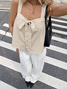 Serisse Women Summer Solid Color Knotted Camisole Casual