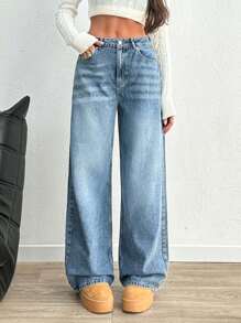 SHEIN Tall 高腰阔腿Y2K风格高腰牛仔裤