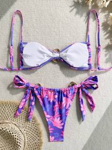 Swim Mod Women's 2pcs Seashell Print Strappy Bikini Swimsuit Set For Summer Beach Vacation - Multicolor - View 2