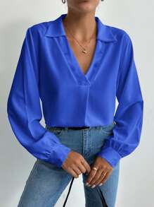 EURMUSE Lapel Casual Shirt - Blue - View 4