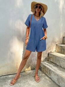 SHEIN Clasi Women's Fashionable Elegant V Neck Sleeveless Loose Comfy Pocket Jumpsuit, Summer