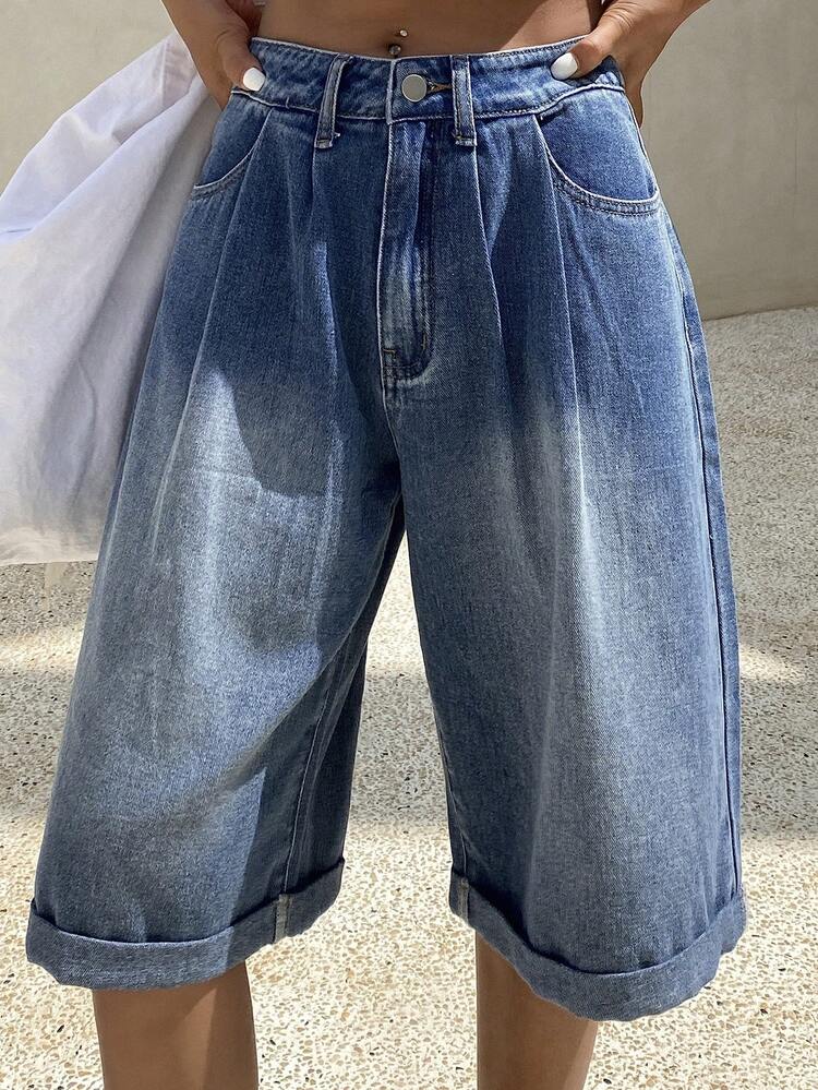 Summer New Loose Casual Straight Washed Women Denim Shorts, 5-Inch Jorts