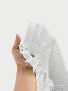 Manfinity Sporsity Gilet lavorato a maglia da uomo con scollo a V, stampa di lettere e bordo a frange