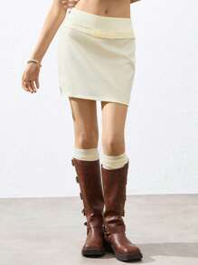 GENKIRA New Minimalist Commuter Bow Decor Bodycon Mini Skirt For Women - Beige - View 3