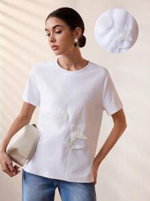Uhlyne Summer Women's Elegant Floral 3D Print T-Shirt - White - View 4