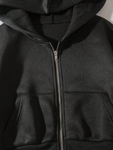 INAWLY 纯色拉链落肩保暖内衬短款连帽衫，长袖上衣