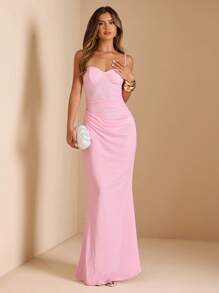 SHEIN BAE 女士蕾丝网眼拼布吊带连衣裙，适合毕业派对、婚礼宾客、约会、宴会、派对、朋友聚会、夏季 - 粉色 - 查看 4