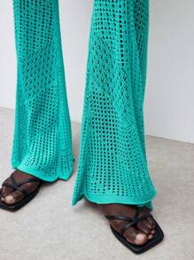 Maija Pantaloni in maglia a campana a tinta unita con design traforato delle donne