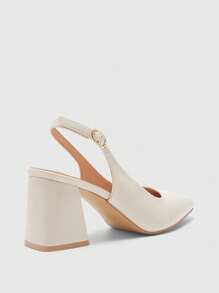 CUCCOO BIZCHIC 女士时尚米色露背尖头粗跟鞋，经典简约设计，适合通勤、约会、派对、度假、婚礼 - 米色 - 查看 8