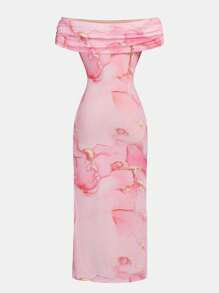 SHEIN Girlism Robe midi ajustée à la taille, avec épaules dénudées, décontractée et minimaliste, confortable pour les jeunes filles
