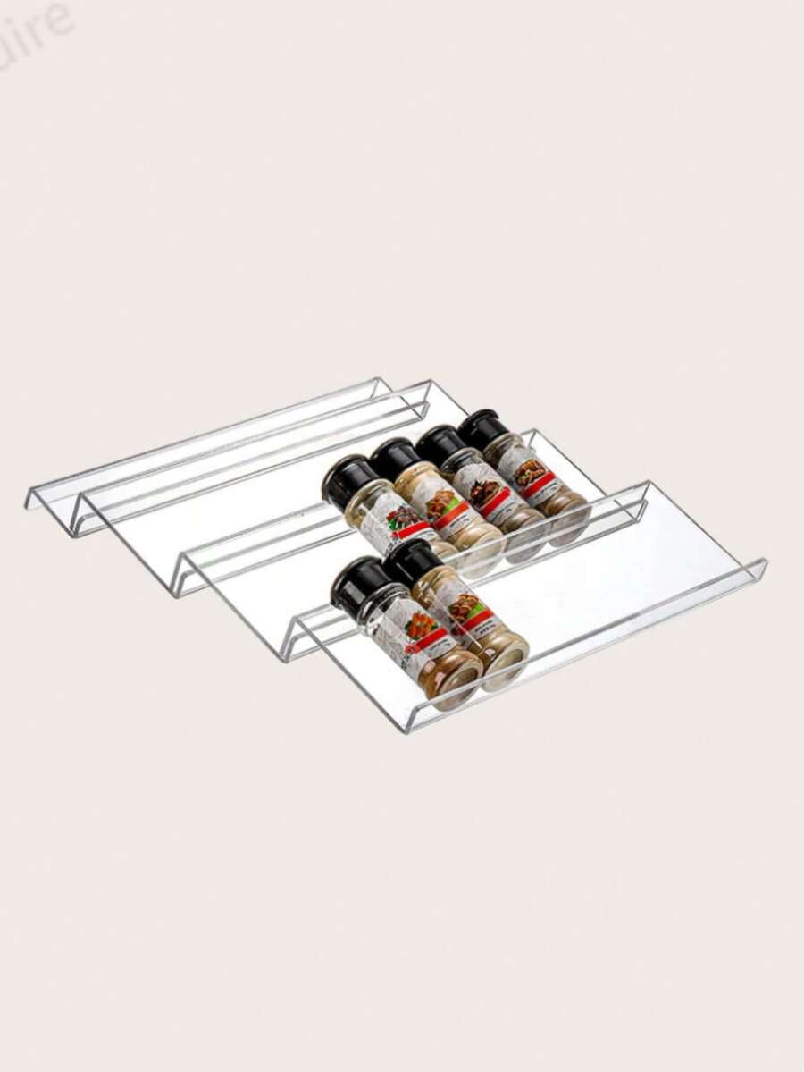 Rak Penyimpanan Bumbu 4 Tingkat, Rak Bumbu Akrilik yang Dapat Diatur, Baki Penyimpanan Bumbu yang Dapat Diperluas, Lemari Dapur, Rak Dapur, Hadiah Natal - Clear - View 1