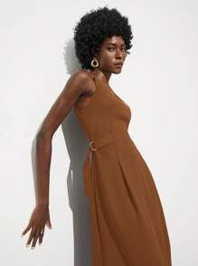 Maija 2025 夏季新款卡其色圆领无袖摆裙女士商务休闲日常通勤优雅海滩度假适合婚礼嘉宾乡村音乐节早午餐机场装复古 90 年代优雅女装 - 咖啡棕 - 查看 6