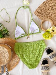 Teen Girls' Solid Color Halter Bikini Set